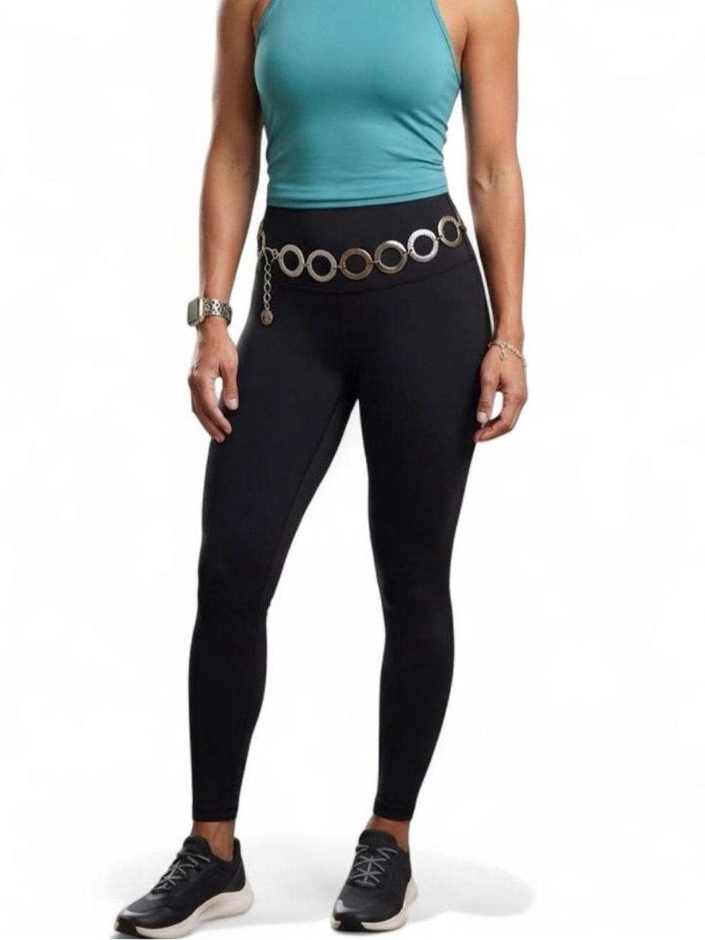 Chico's Silver Ring-Chain Belt with Black Accents